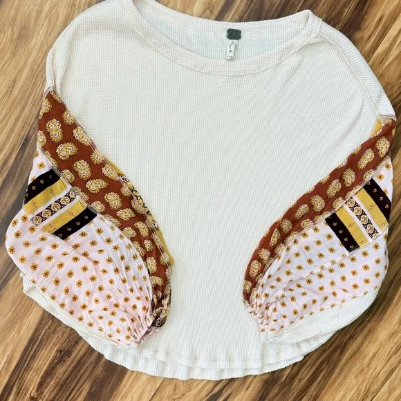 Free People Blossom Patchwork Sleeve Thermal Top - Picture 2 of 8